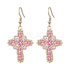 304 Stainless Steel Glass Seeds Cross Dangle Earrings EJEW-MZ00506-04-2