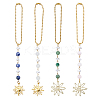 4Pcs 4 Styles Glass & Alloy & Natural Rose Quartz & Green Aventurine & Blue Spot Jasper Sun Pendant Decoration HJEW-FH00168-1