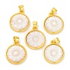 Natural White Shell Carved Sunflower Pendants KK-D537-03G-02-1