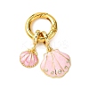 Brass Micro Pave Clear Cubic Zirconia and Enamel Double Shell Shape Pendant Decorations KK-C119-04G-01-1