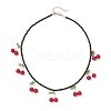 Natural Dyed Mashan Jade Red Cherry Pendant Glass Seed Beaded Necklaces for Women NJEW-TA00211-02-4