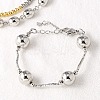 Brass Round Beaded Link  Bracelets for Women BJEW-S159-02A-P-1