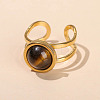 304 Stainless Steel & Natural Tiger Eye Cuff Rings FS-WGDE3F0-18-1
