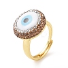 Adjustable Natural Shell Evil Eye Ring with Rhinestone RJEW-A011-12G-2