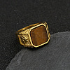304 Stainless Steel with Natural Tiger Eye Finger Rings FS-WG06E27-05-1