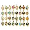 Natural & Synthetic Mixed Gemstone Flat Round Shaped Brass Pendants KK-F887-03G-1