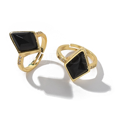 Rhombus Natural Obsidian Finger Rings RJEW-B113-01G-07-1