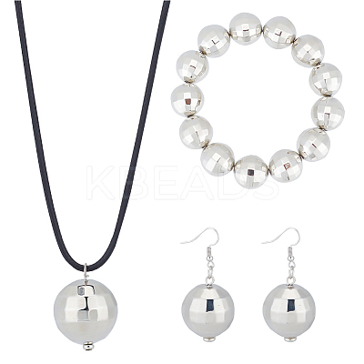 Alloy Disco Ball Beaded Stretch Bracelet & Dangle Earrings & Pendant Necklace SJEW-AN0001-08-1