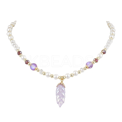 Glass & Shell Pearl &  Synthetic Non-magnetic Hematite Beaded Necklaces NJEW-JN04976-1