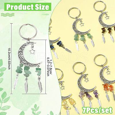 7Pcs 7 Colors Alloy Moon with Star Pendant Keychains KEYC-FS00045-1