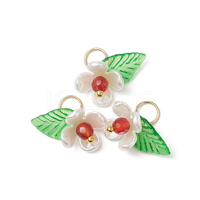 8Pcs 8 Styles Natural Mixed Gemstone Flower Charms PALLOY-JF03411-01-1