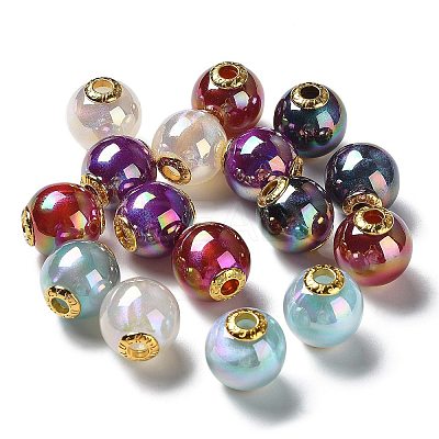 Rainbow Iridescent Plating Acrylic European Beads OACR-P019-03A-M-1