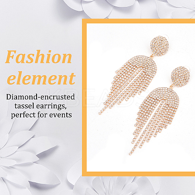 2 Pairs 2 Colors Crystal Rhinestone Chain Tassel Dangle Stud Earrings EJEW-FI0001-02-1