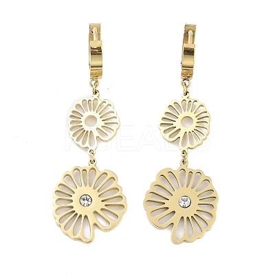 Left and Right Hollow Flower 304 Stainless Steel Dangle Earrings EJEW-L283-089G-1