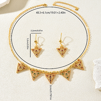 Vintage Brass Micro Pave Cubic Zirconia Triangle Pendant Necklace & Dangle Earring Set for Women SS2880-1
