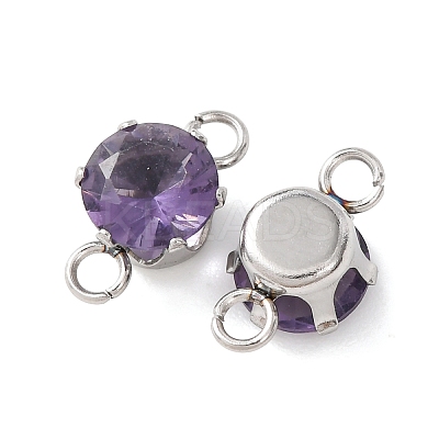 304 Stainless Steel Micro Pave Cubic Zirconia Connector Charms STAS-H240-50P-07-1