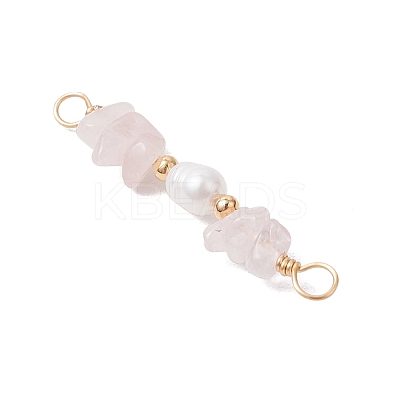 Natural Rose Quartz Chip & Natural Cultured Freshwater Pearl Rice Beaded Connector Charms PALLOY-JF03707-11-1