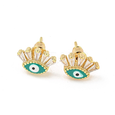 Evil Eye Real 18K Gold Plated Brass Stud Earrings EJEW-L269-103G-02-1