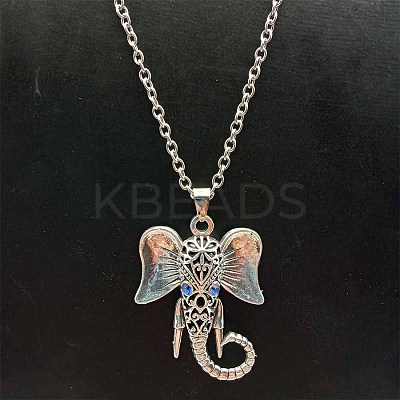 Alloy Pave Glass Cable Chain Blue-eyed Elephant Pendant Necklaces for Women HN3417-1-1