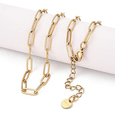 Ion Plating(IP) 304 Stainless Steel Paperclip Chain Necklace NJEW-D045-14G-03-1