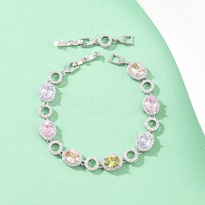 Platinum Tone Brass Micro Pave Cubic Zirconia Tennis Bracelets BJEW-B160-14P-1