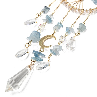 Wire Wrapped Natural Aquamarine Chip Tree of Life Window Hanging Prism Ornaments HJEW-TA00283-01-1