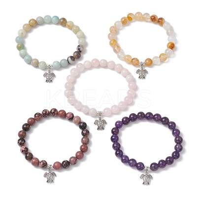5Pcs Natural Gemstone Beaded Stretch Bracelets for Women BJEW-JB11399-1