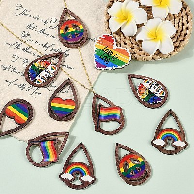 12Pcs 6 Styles Printed Aspen Wood Big Pendants WOOD-YW0001-23-1