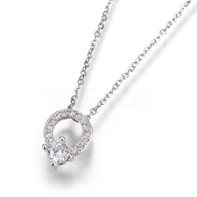 Brass Micro Pave Clear Cubic Zirconia Pendant Necklaces NJEW-O108-11P-1