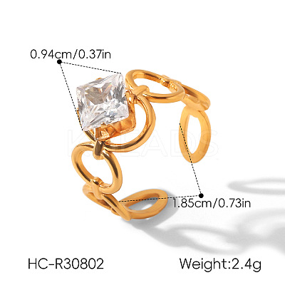 304 Stainless Steel Pave Clear Cubic Zirconia Cuff Open Rings for Women WG46FF3-04-1