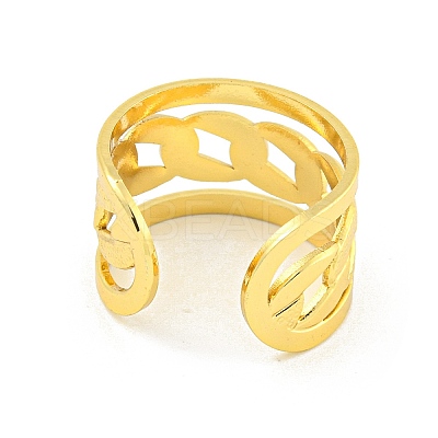 304 Stainless Steel Oval Curb Chain Wide Open Cuff Rings for Women RJEW-G321-16G-1