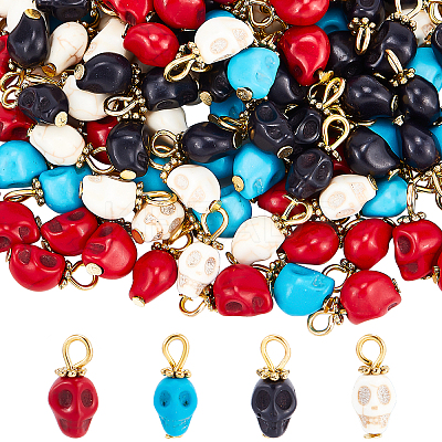 160Pcs 4 Colors Dyed Synthetic Turquoise Charms G-FH0001-76-1