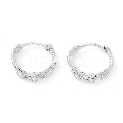 Anti-Tarnish Twisted Rhodium Plated 925 Sterling Silver Small Huggie Hoop Earrings EJEW-I260-37P-1