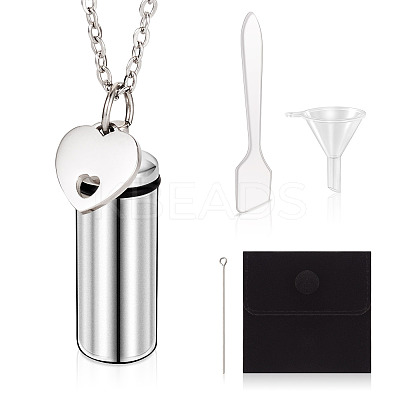 1Pc Openable Column 304 Stainless Steel Memorial Urn Ashes Pendant Necklace Set NJEW-TA0001-18-1