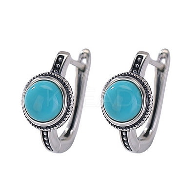 Half Round Synthetic Turquoise Hoop Earrings EJEW-C178-08-1