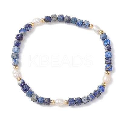 Natural Mixed Gemstone Cube Beads Stretch Bracelets for Women BJEW-JB13176-1