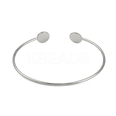 304 Stainless Steel Cuff Blank Bangle Bases with Flat Round Tray STAS-Z088-02P-1