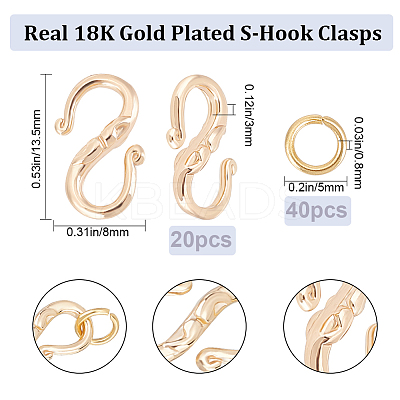 20Pcs Brass S-Hook Clasps FIND-BBC0002-80-1