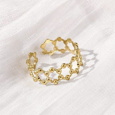 Hexagon 304 Stainless Steel Open Cuff Ring for Women RJEW-Z083-03G-02-1