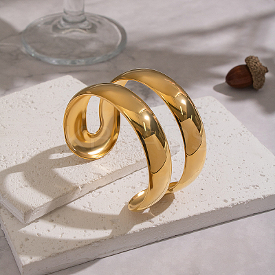 European Style 304 Stainless Steel Double Layers Open Cuff Bangles for Women EH8153-1