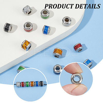 12Pcs 6 Colors 304 Stainless Steel European Beads STAS-UN0059-68-1