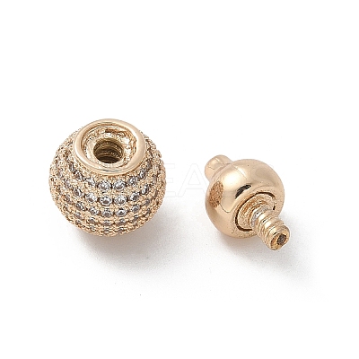Brass Silver Micro Pave Clear Cubic Zirconia Screw Clasps KK-U052-40G-1