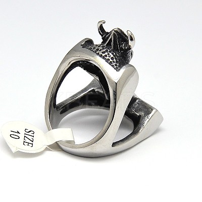 Personalized 304 Stainless Steel Skull with Thor's Hammer Wide Band Rings for Men RJEW-F018-05-1