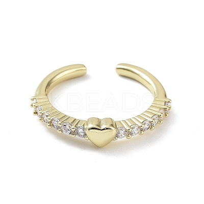 Heart Rack Plating Brass Micro Pave Clear Cubic Zirconia Open Rings RJEW-D020-12G-1