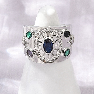 Brass Micro Pave Cubic Zirconia Adjustable Cuff Rings for Women RJEW-C129-10P-1
