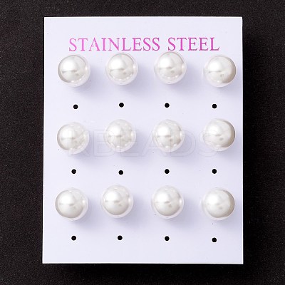 6 Pair Shell Pearl Round Ball Stud Earrings EJEW-A067-18A-G-1