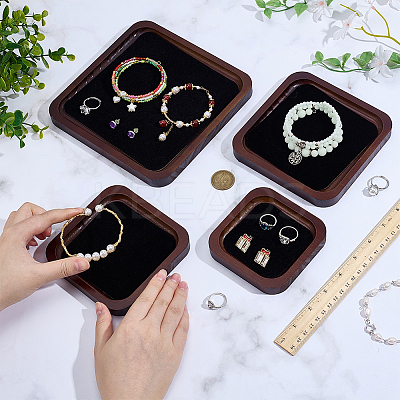 4Pcs 4 Styles Square Wood Display Trays for Rings Earrings Bracelets ODIS-PH0009-26-1