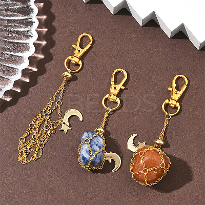 6Pcs 3 Styles Moon Alloy Swivel Lobster Claw Clasps & Brass Cable Chains AJEW-SC0003-98G-1