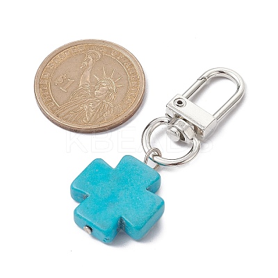 Synthetic Turquoise Cross Pendant Decorations HJEW-JM01530-1