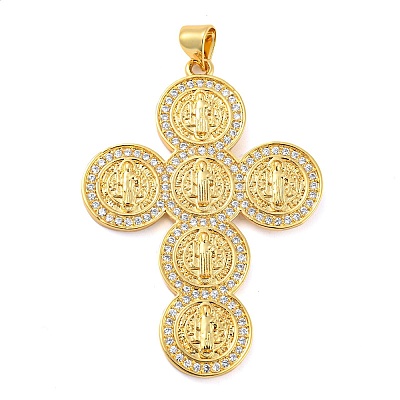 Cross Brass Micro Pave Cubic Zirconia Pendants KK-Q796-01G-1